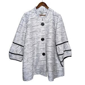 Multiples Blazer Top Jacket Jacquard Knit Lagenlook 2X Textured Striped Artsy